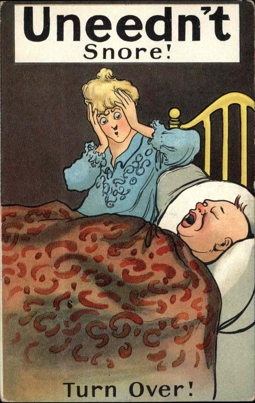 Husband Snores Comic Annoyed Wife 1900s-20s Vintage Postcard