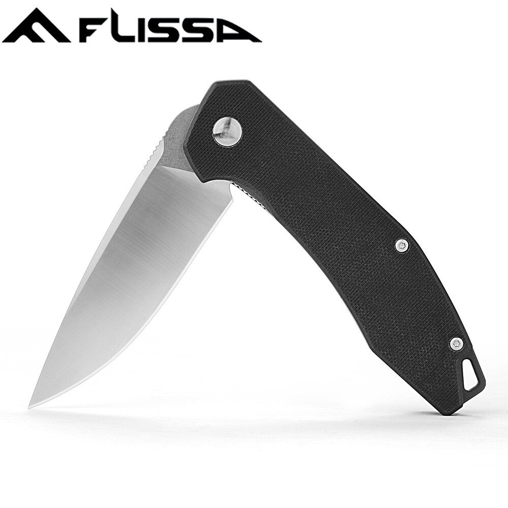 FLISSA EDC Pocket Knife Folding Tactical Knife w/G10 Handle D2 Blades Liner Lock