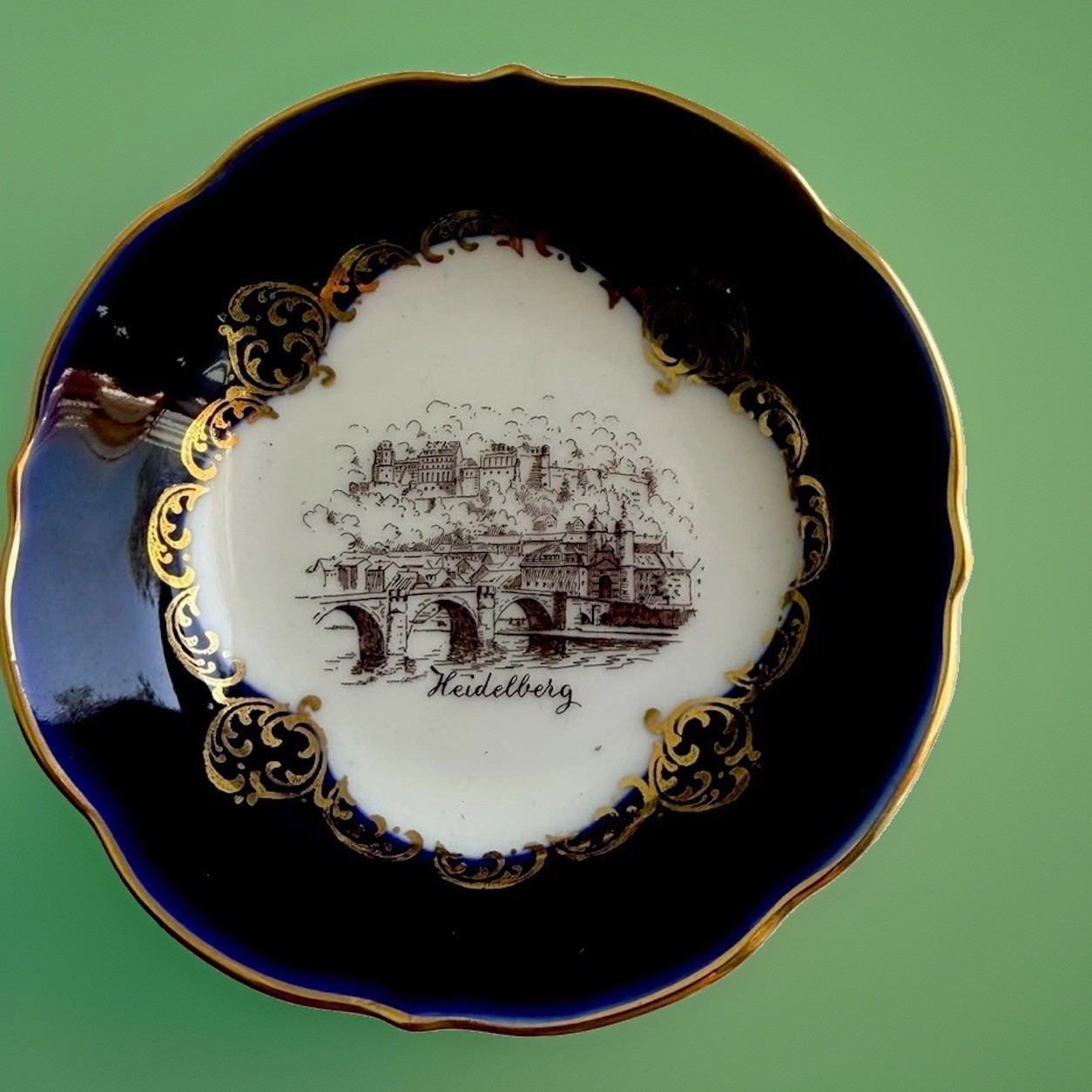 Vintage Heidelberg Souvenir Small Cobalt & Gold Dish