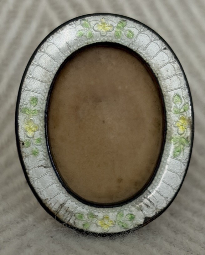 Atq. Edwardian Era German Silver Guilloche Enamel Champleve Floral Oval Frame