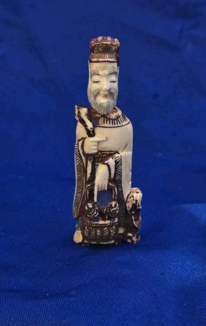 19th Century Antique Carved Hand Painted Figural Snuff Bottle 