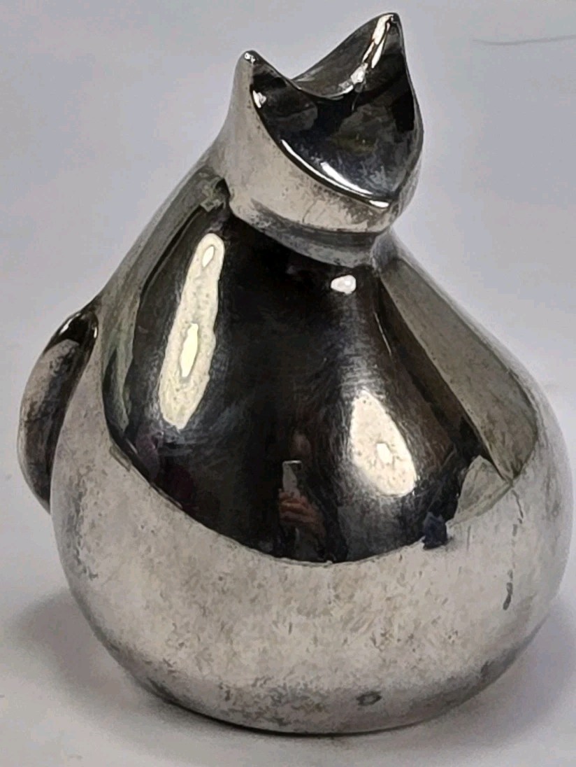 Vintage DANSK Silverplate Barnyard Cat Figurine Paperweight 2.25\