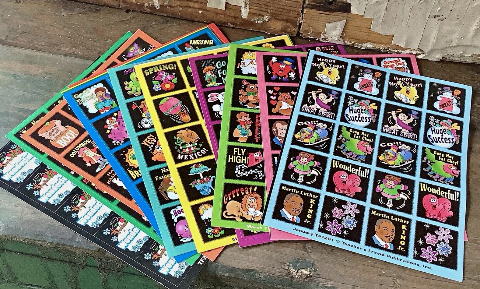 Lot of 12 Vintage Teacher's Friend Publications Monthly Reward Sticker Sheets 