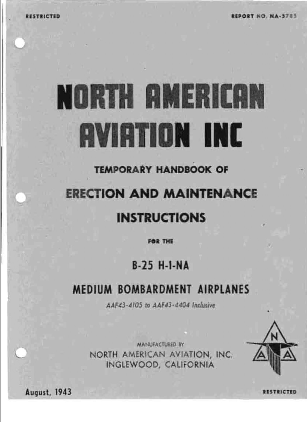 730 Page 1943 B-25 MITCHELL H-1-NA Erection Maintenance Instruction Manual on CD