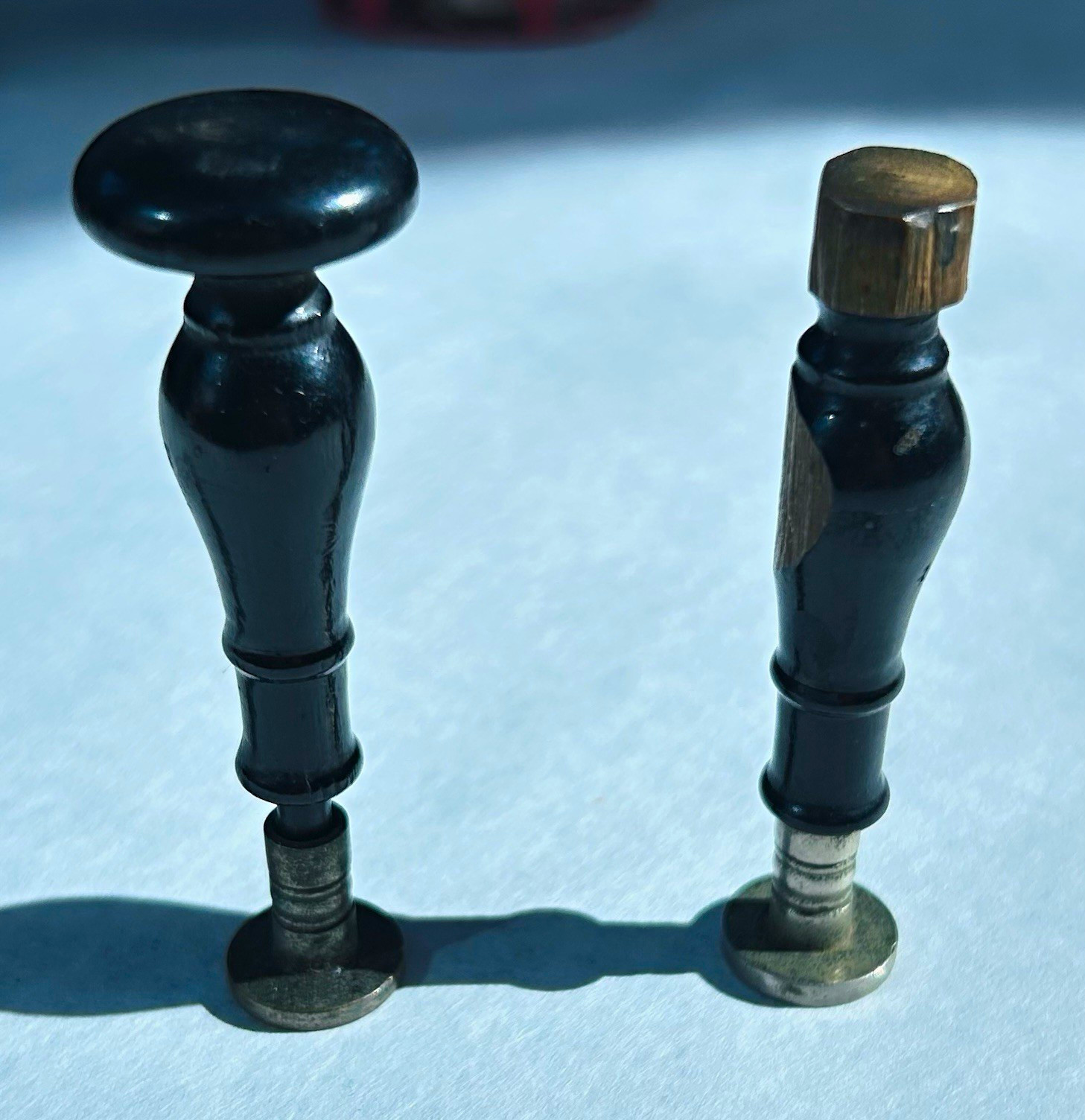 2 Vintage Handheld Wax Seal Stamp Handles Tools Black Handles Set of 2
