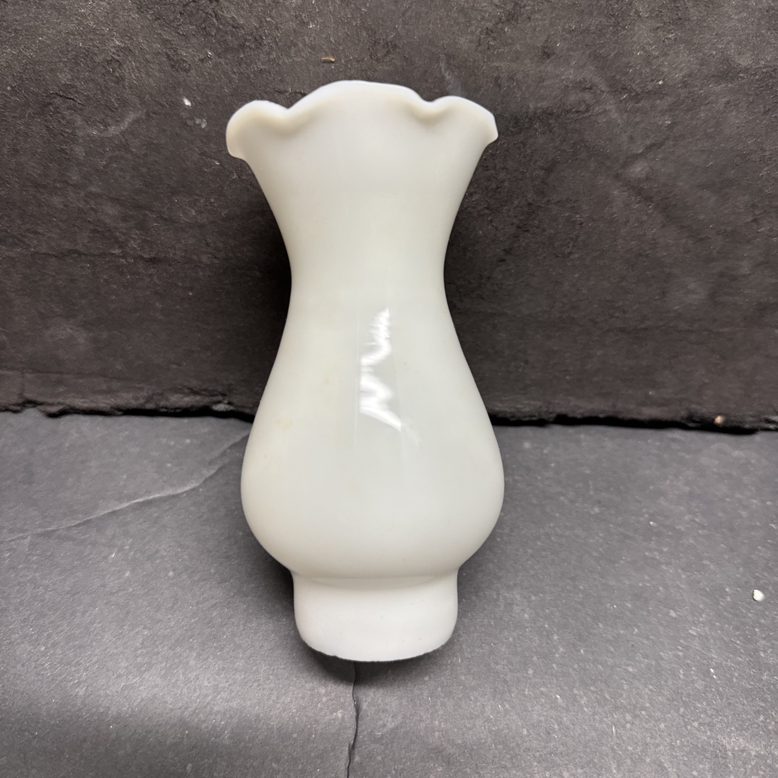 Vtg Ruffled Opalescent Milk Glass Miniature Oil Lamp Chimney 1 1/4\