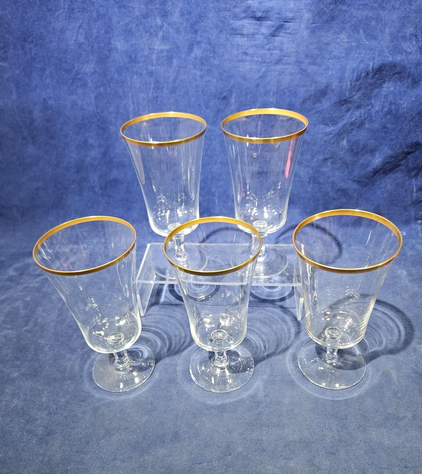 Vintage Lenox Clear Glass Stemware Footed Water Goblets Gold Rim Set of 5