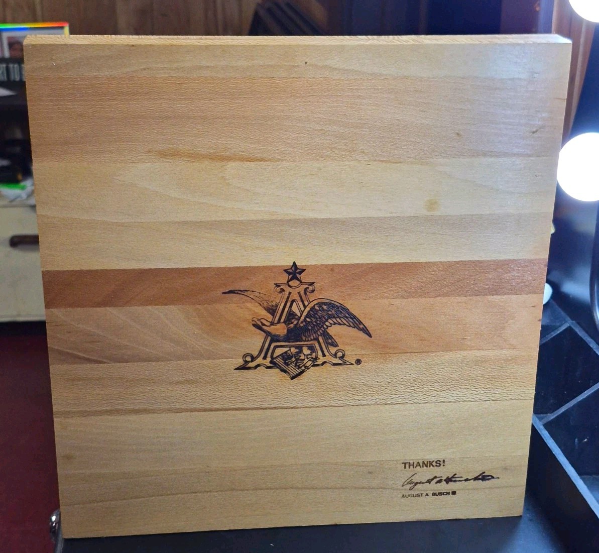 Vintage Anheuser Busch Wooden Desk Plaque / August A. Busch III Laser Etched