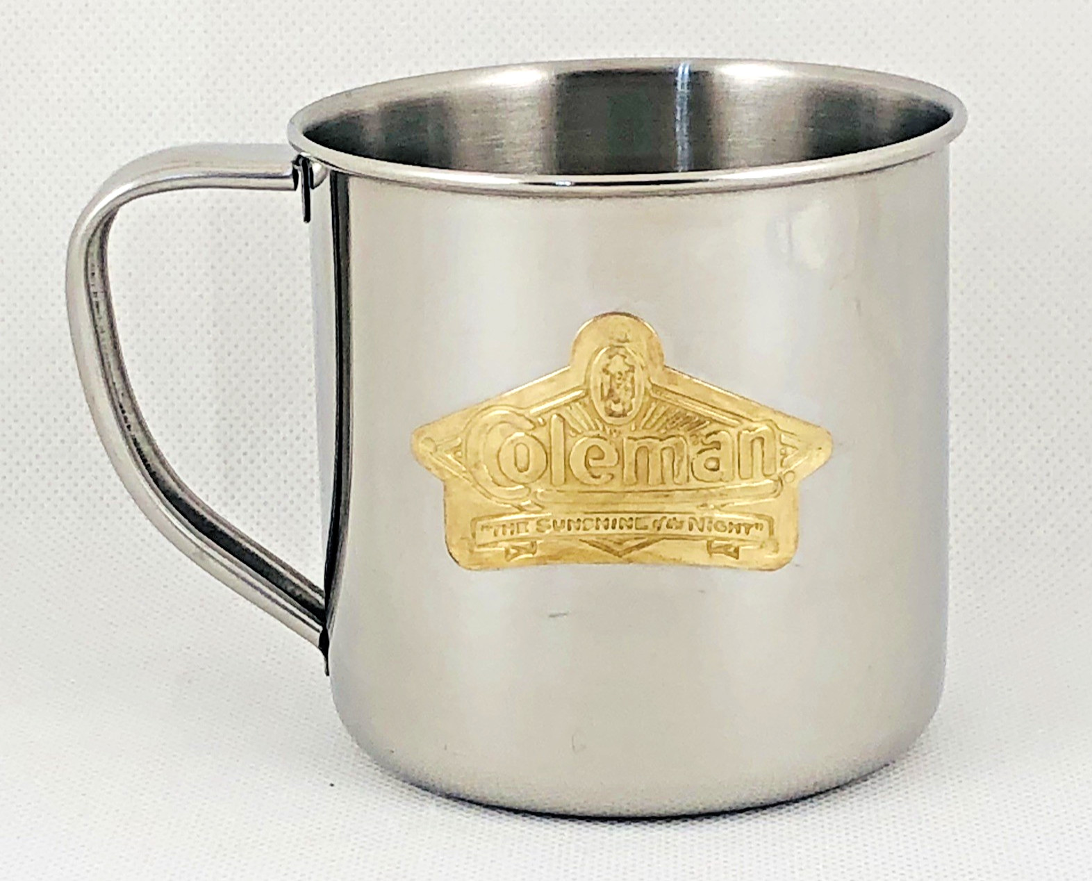 Vintage Coleman Stainless Steel Mug Brass Badge Camping Coffee 12 ounce Vintage Coleman Stainless Steel Mug Brass Badge Camping Coffee 12 ounce
