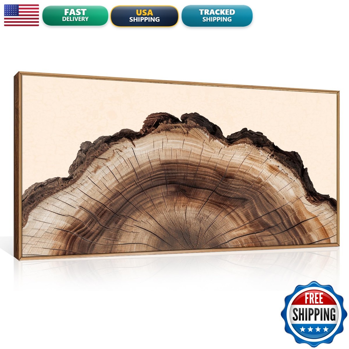 KAIRNE Vintage Wood Stump Tree Rings Framed Canvas Wall Art Set 40\