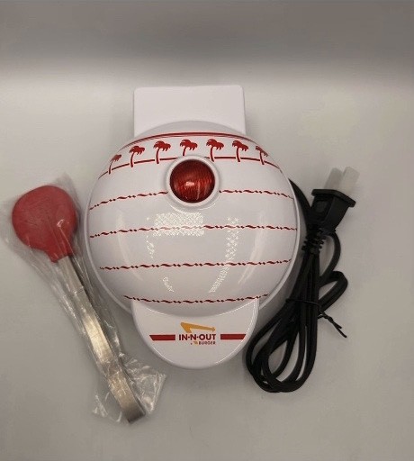 In-N-Out Burger Mini Waffle Maker Palm Tree NEW Tested w/ Tongs Limited Edition