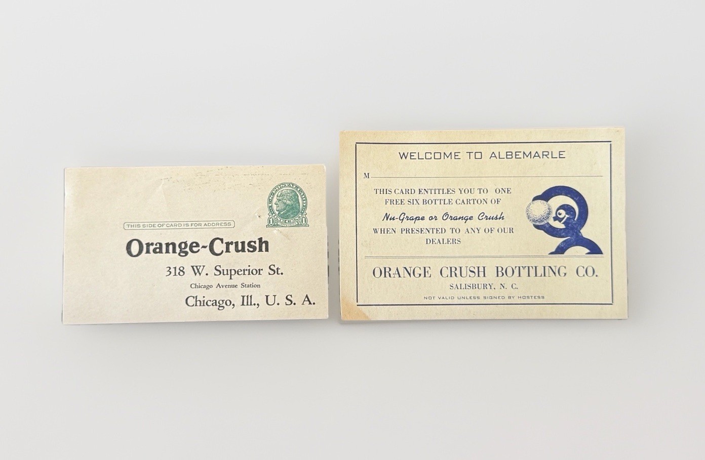 Vintage 1930s-40s Orange Crush Soda Advertising Ink Blotter Postcard Lot of 2