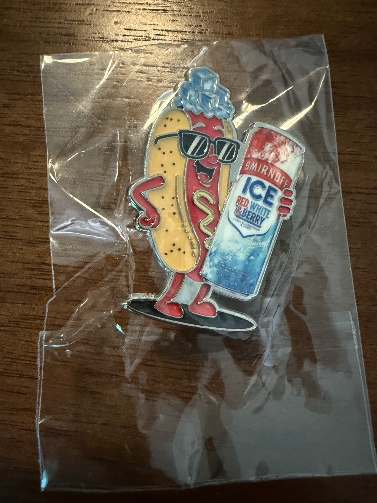 Smirnoff Ice Red White & Berry Hot Dog Character Enamel Lapel Pinback Pin