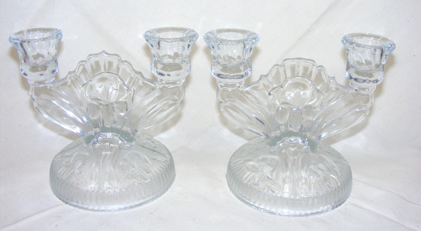 Jeanette Clear Glass Double Hole Candle Holder Set of 2 Iris Herringbone