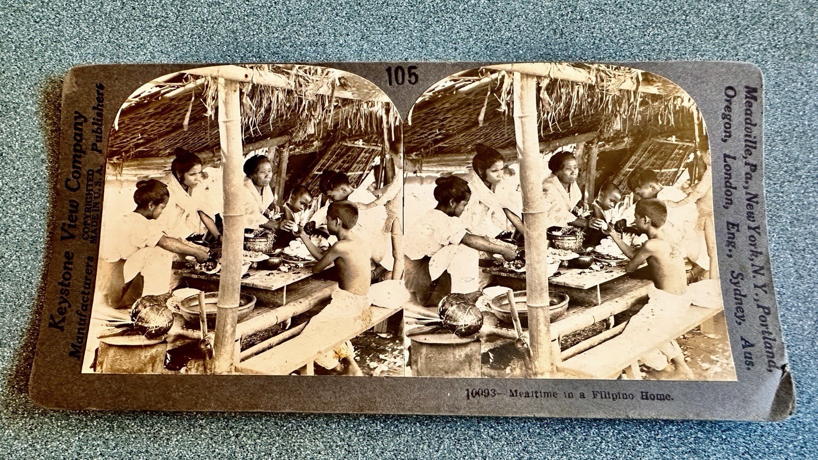 STEREOVIEW Card KEYSTONE Real Photo Philippine Meal Time STEREOVIEW Card KEYSTONE Real Photo Philippine Meal Time
