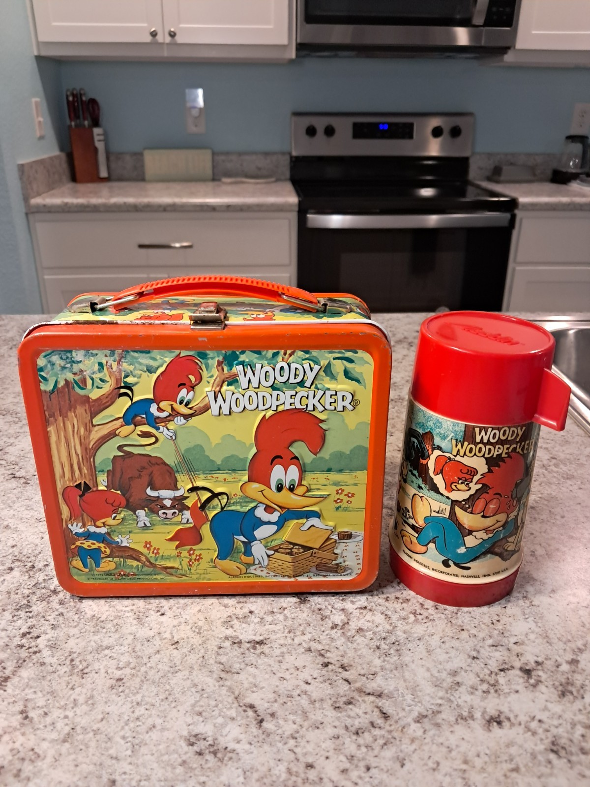 1972 Woody Woodpecker Lunch Box & Thermos * Vintage * Lunchbox kit * VERY GOOD *