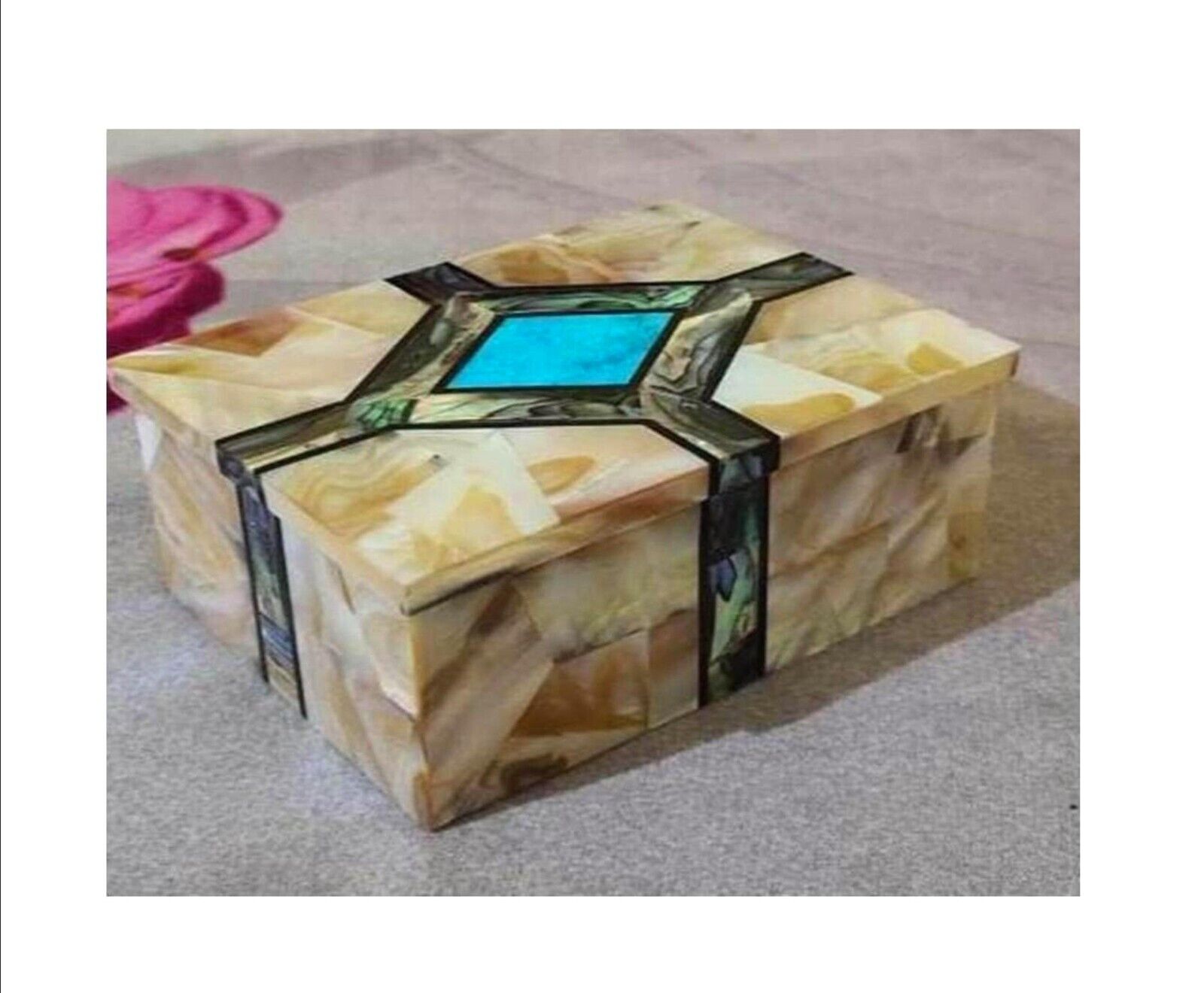 Marble Necklace Box Mother of Pearl Random Work Decorative Box for Bed Side