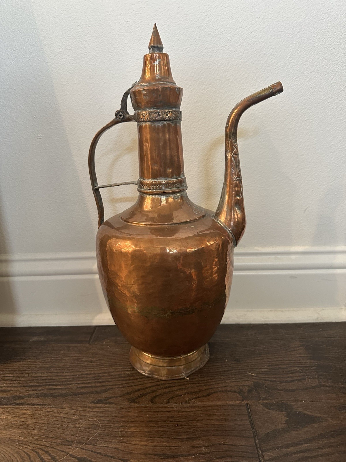 VTG IMAX Large Hand Hammered Turkish Copper Ewer Pitcher 18” Tall Great Patina