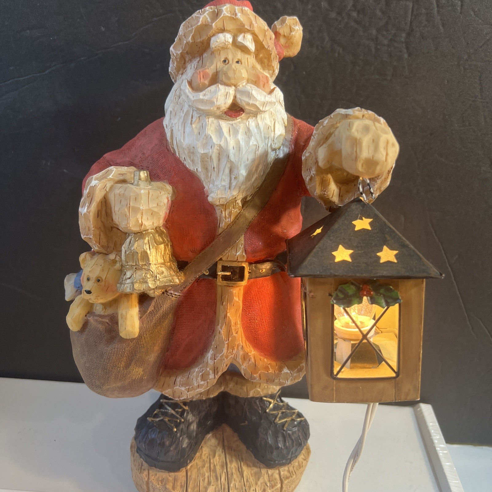 Vintage Santa Claus Figurine On Base With Working Electrical Lantern 12.5\
