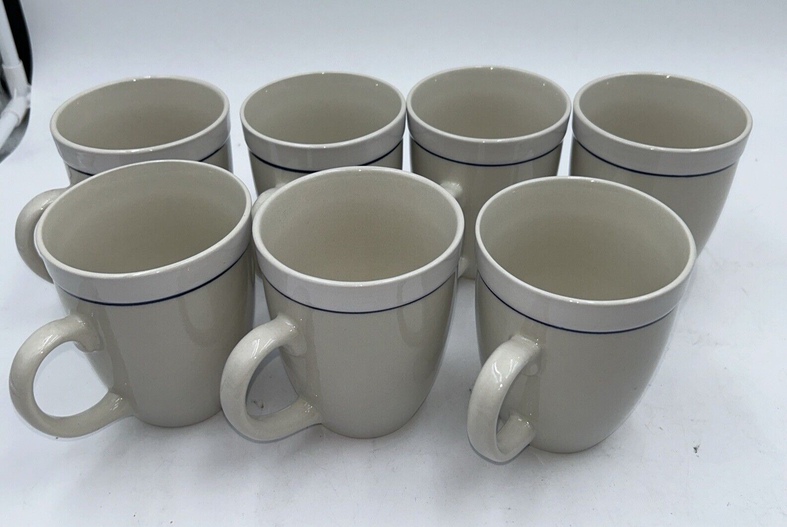 Gibson Housewares Back To Basics White Coffee Mug/Cup Beige, Ivory, Navy Stripe