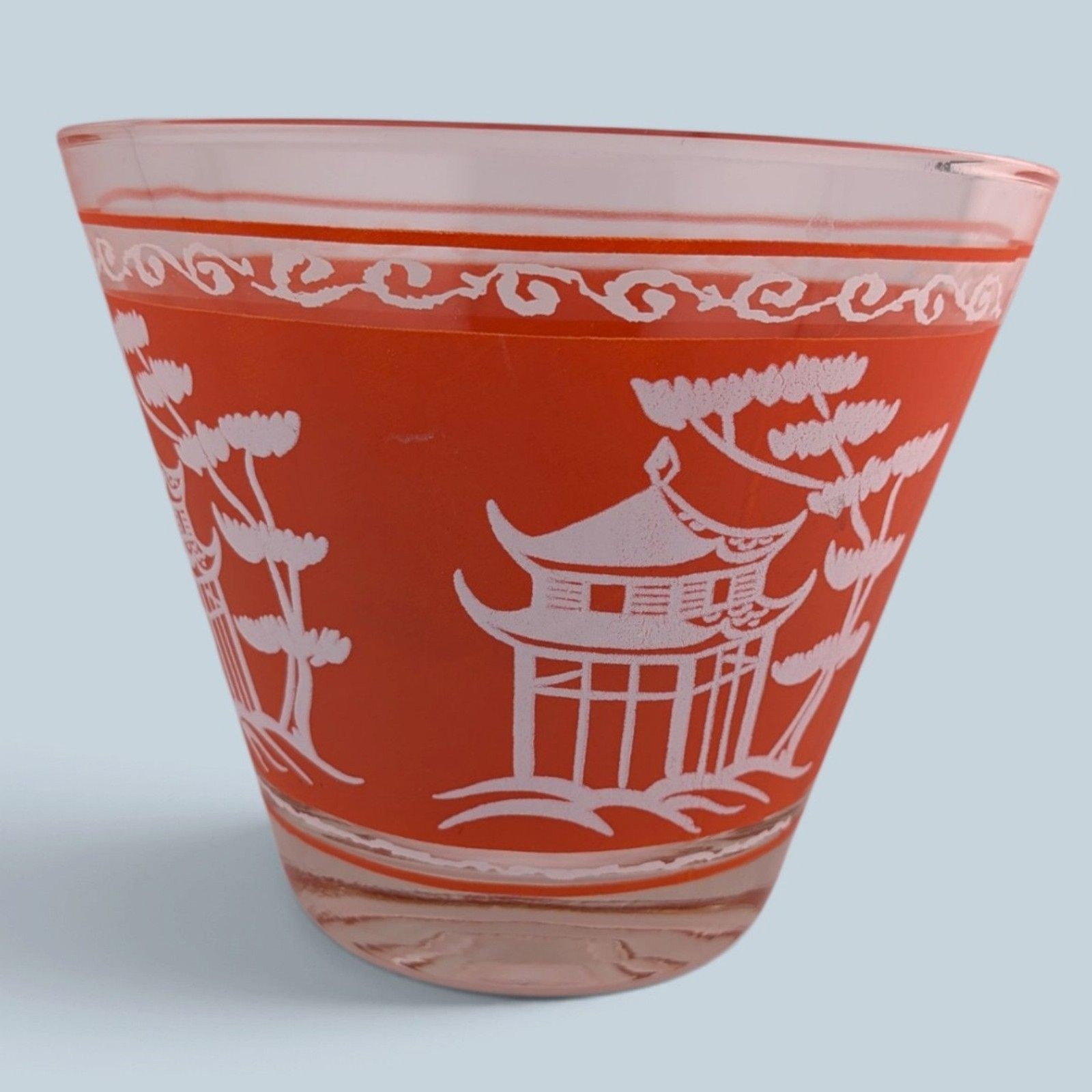 Vintage Hazel Atlas Dyball Pagoda Coral Glass Ice Bucket MCM 5\ Vintage Hazel Atlas Dyball Pagoda Coral Glass Ice Bucket MCM 5\
