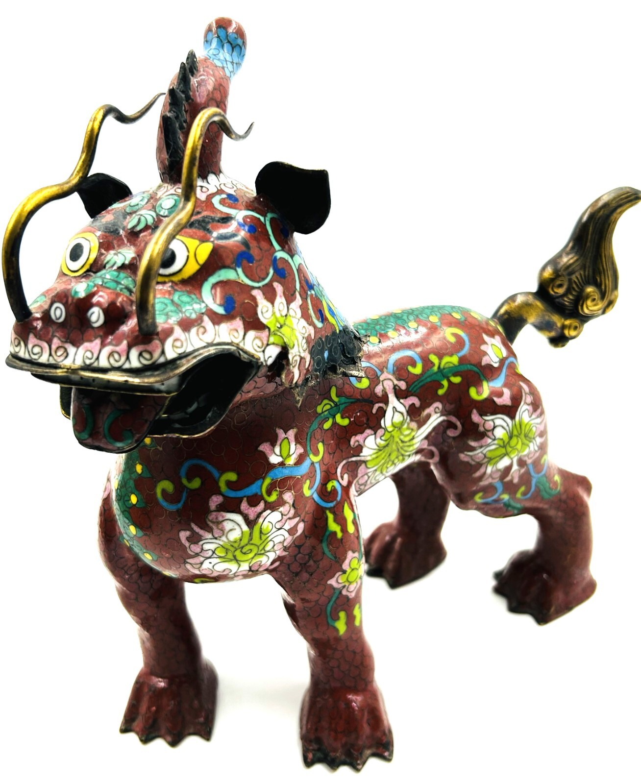 ANTIQUE TURN OF CENTURY HEAVY MED SIZE FOO DOG FIGURINE ORNATE 100 YEARS OLD +