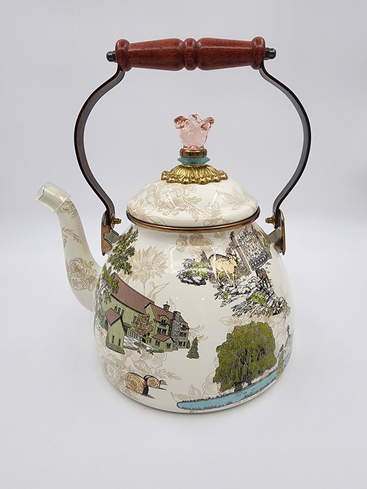 MacKenzie-Childs Aurora Enamel Tea Kettle Farm Scenes Retired