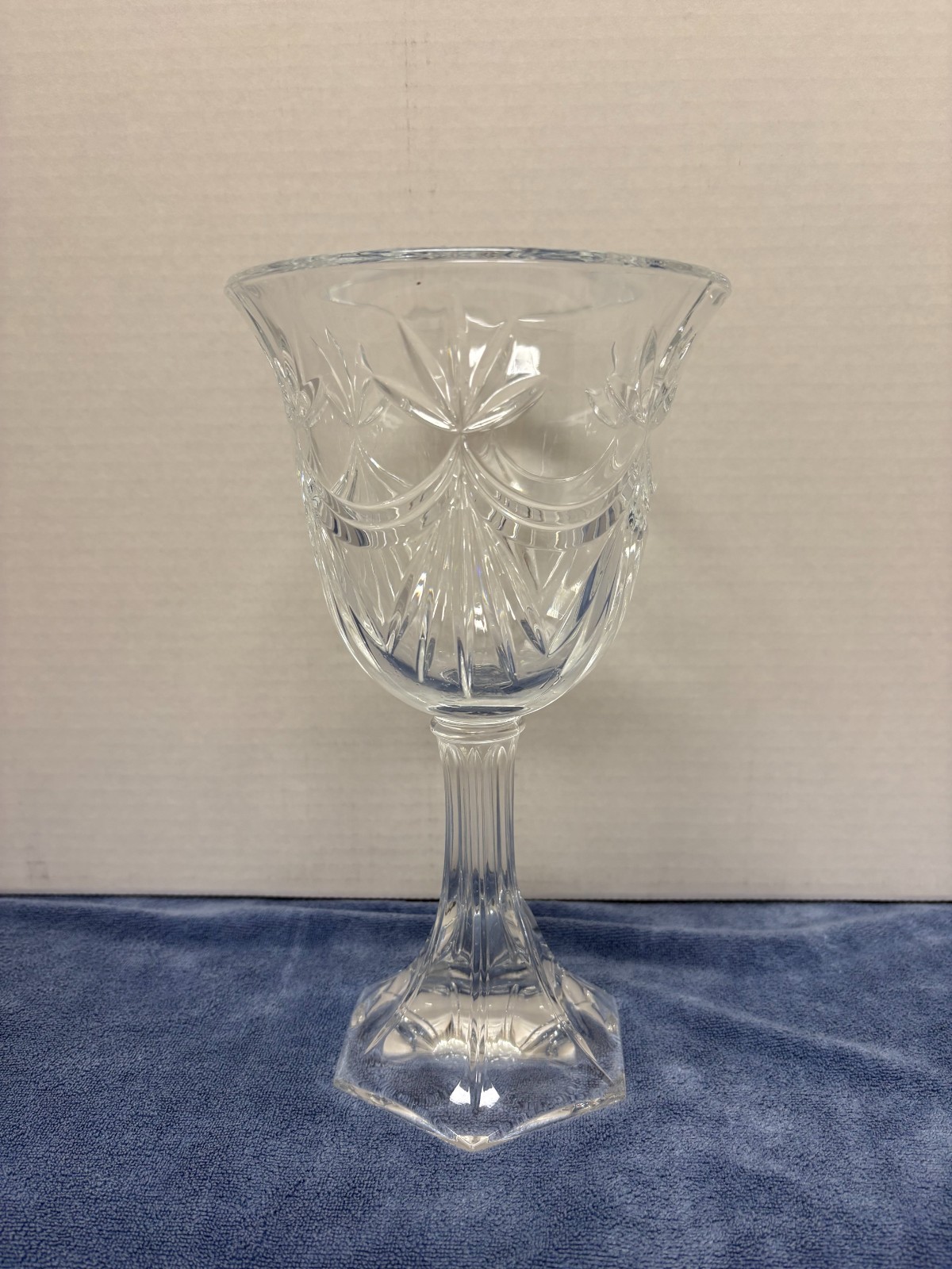 Vintage Cut Crystal Footed Hurrican Vase `~ 9\