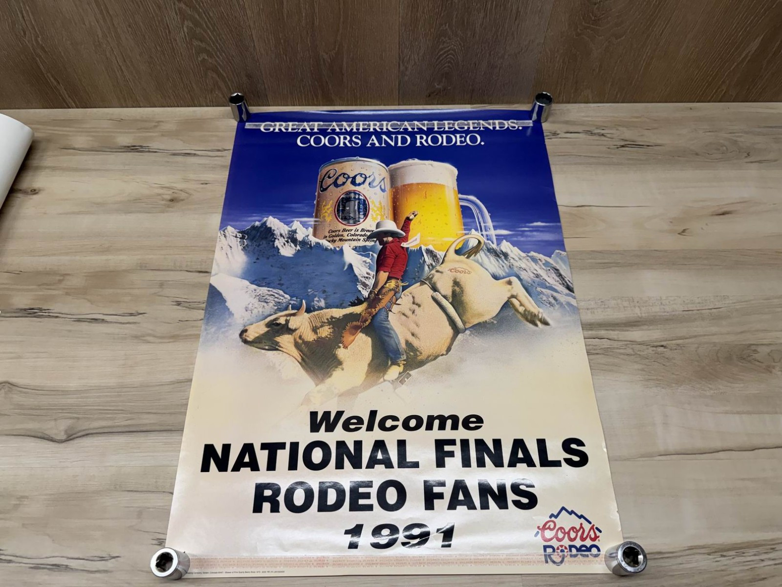 VTG Coors Rodeo /  Welcome National Finals Rodeo Fans 1991 Unused Window Poster