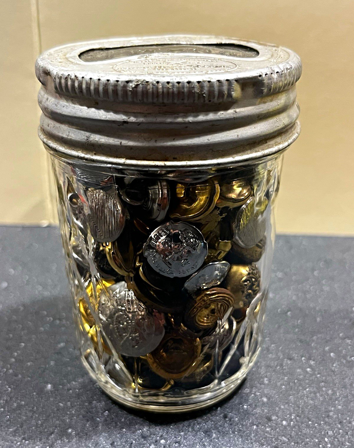 Vintage Mixed Lot Round Metal Shank Buttons in Jar, Gold Silver Black, 101-500 Vintage Mixed Lot Round Metal Shank Buttons in Jar, Gold Silver Black, 101-500
