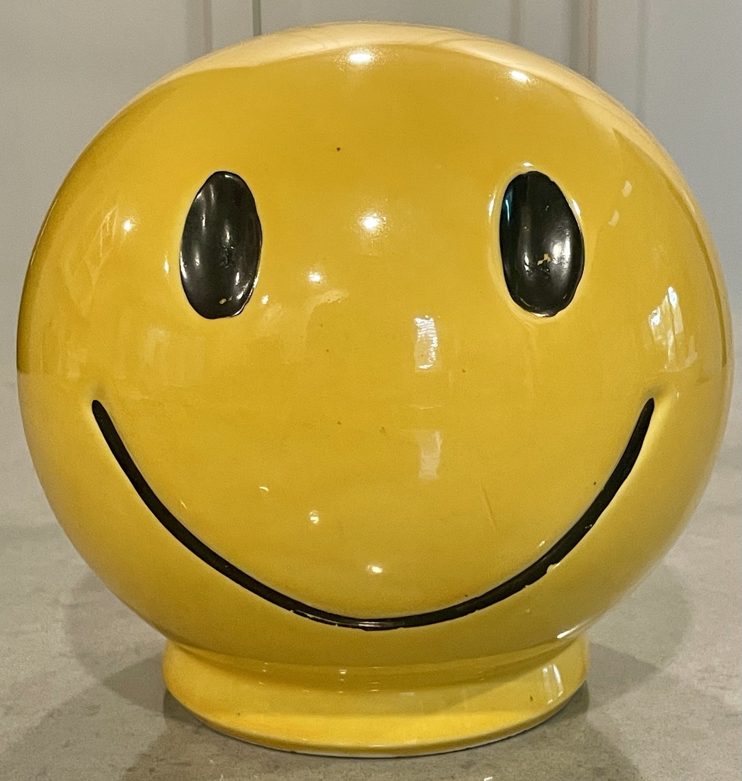 Vintage McCoy Pottery Smiley Face Bank Yellow Ceramic w/Stopper USA 6.25\