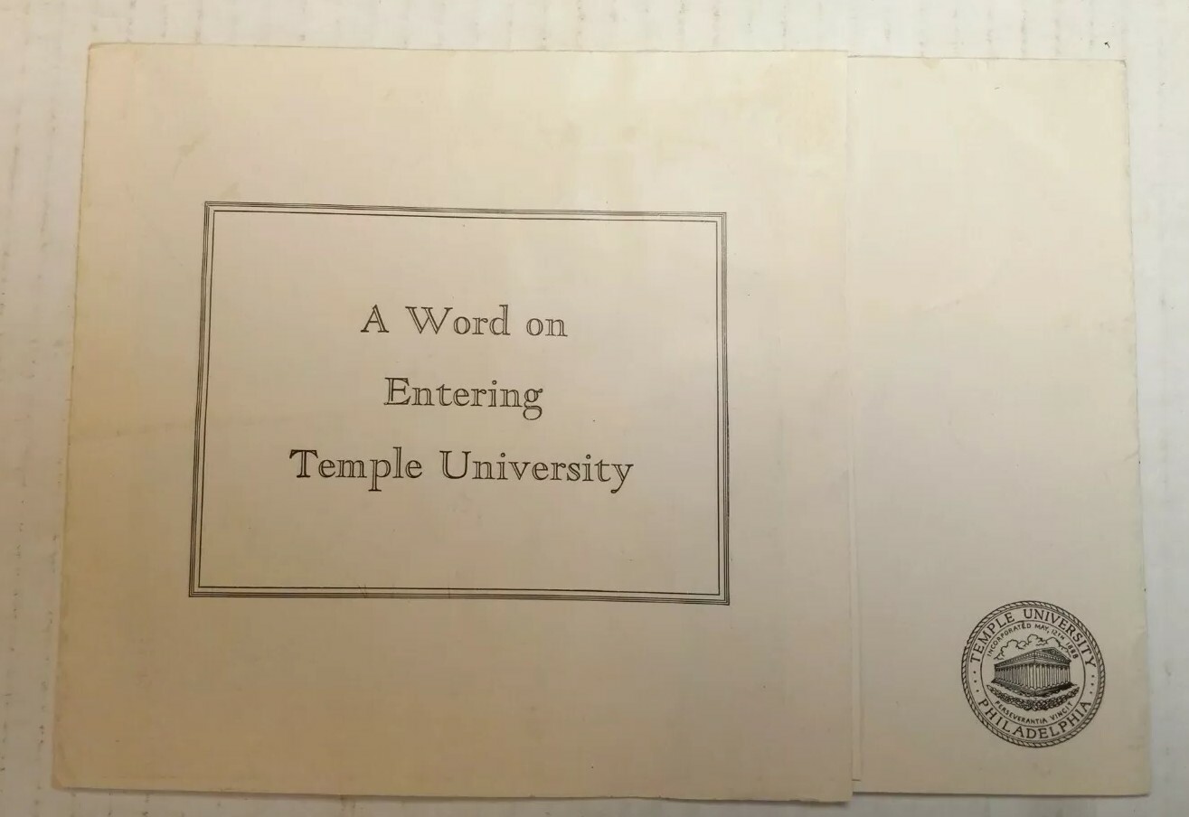 Vintage Circa 1925 Temple University Temple, Pa Fold Out Brochure Class Courses 