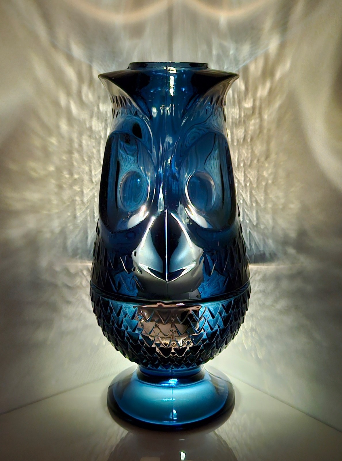 Vintage Viking Glass Charcoal Blue Owl Fairy Lamp 🦋