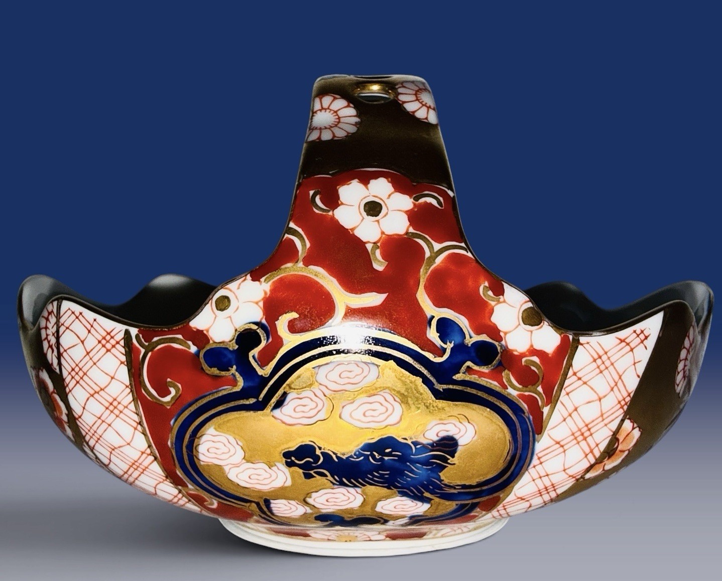 Hokutosha Occupied Japan Imari Porcelain Basket Hand Painted Red Blue Gold