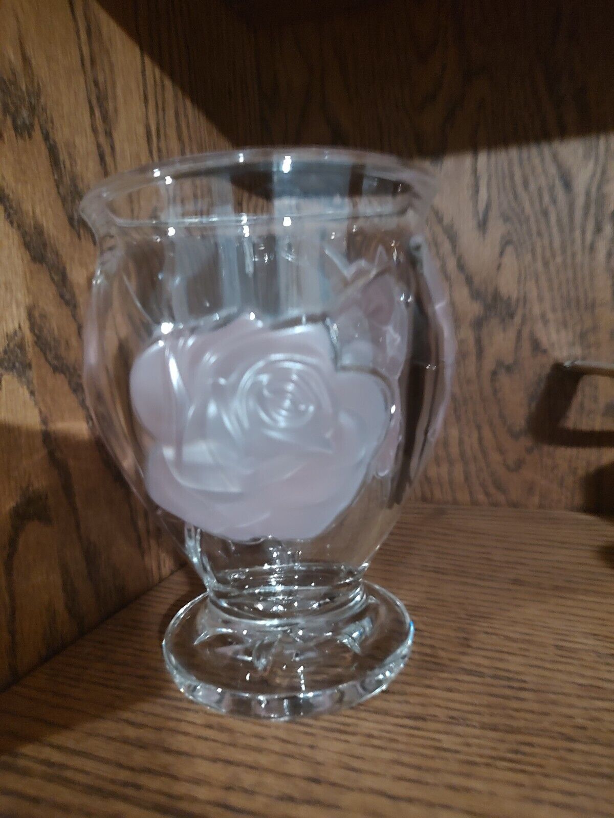 Teleflora Clear Heavy Glass Vase With Raised Frosted Pink Roses - made in France