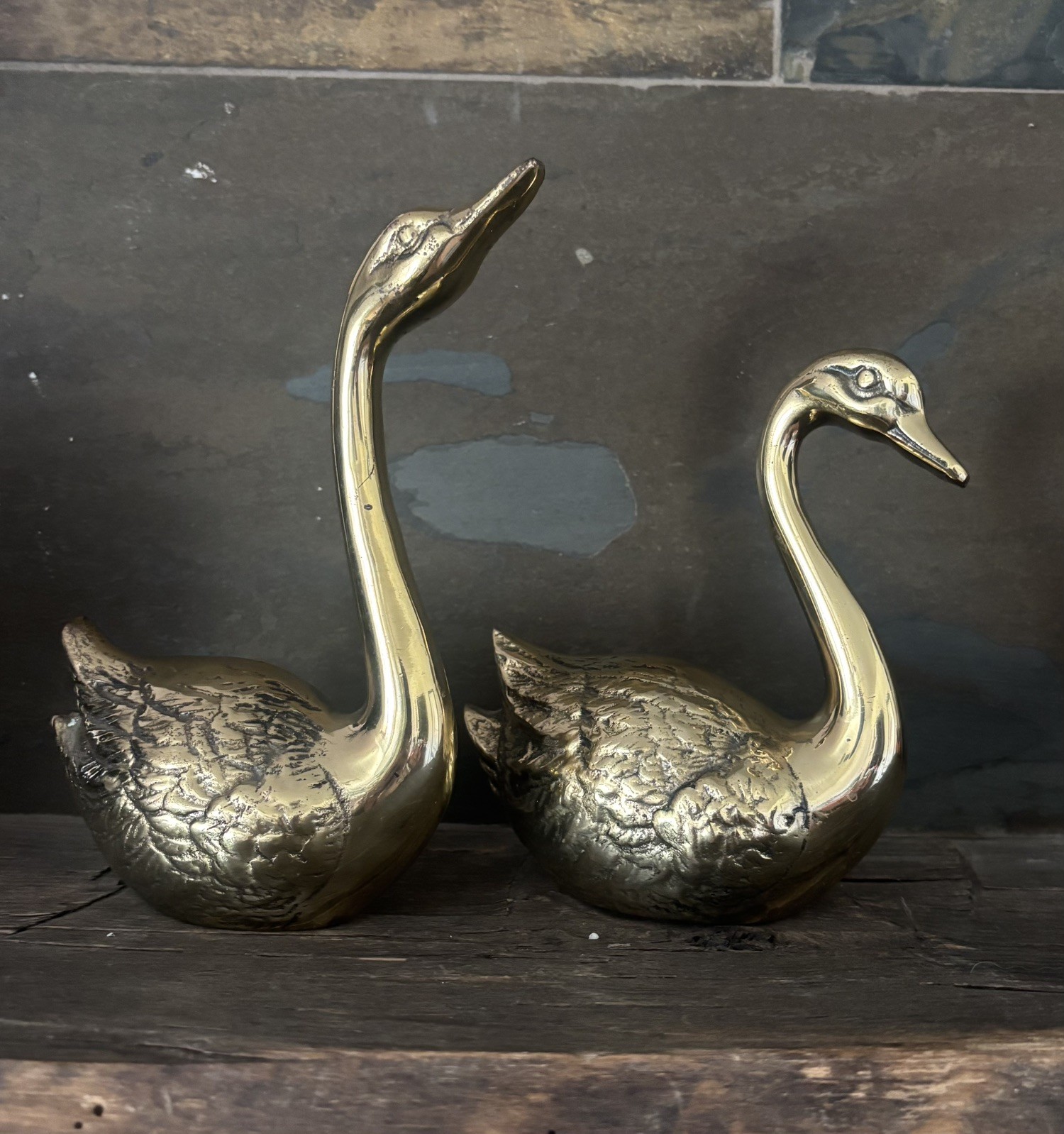 Vintage Pair Of Solid Brass Swan Planters MCM Hollywood Regency Made In Korea VG