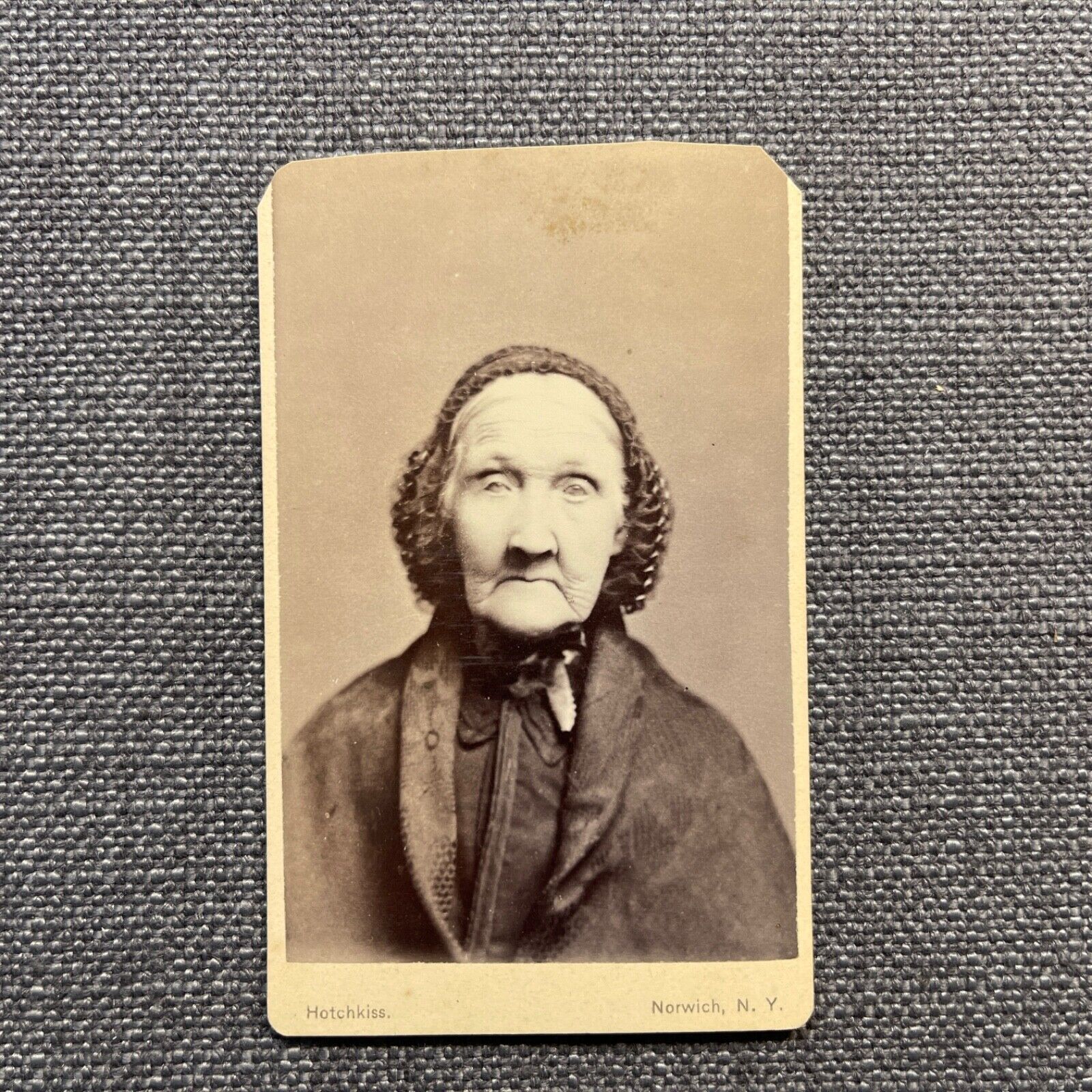 CDV Photo Antique Portrait of Older Woman Wearing a Head Covering Sitting NY