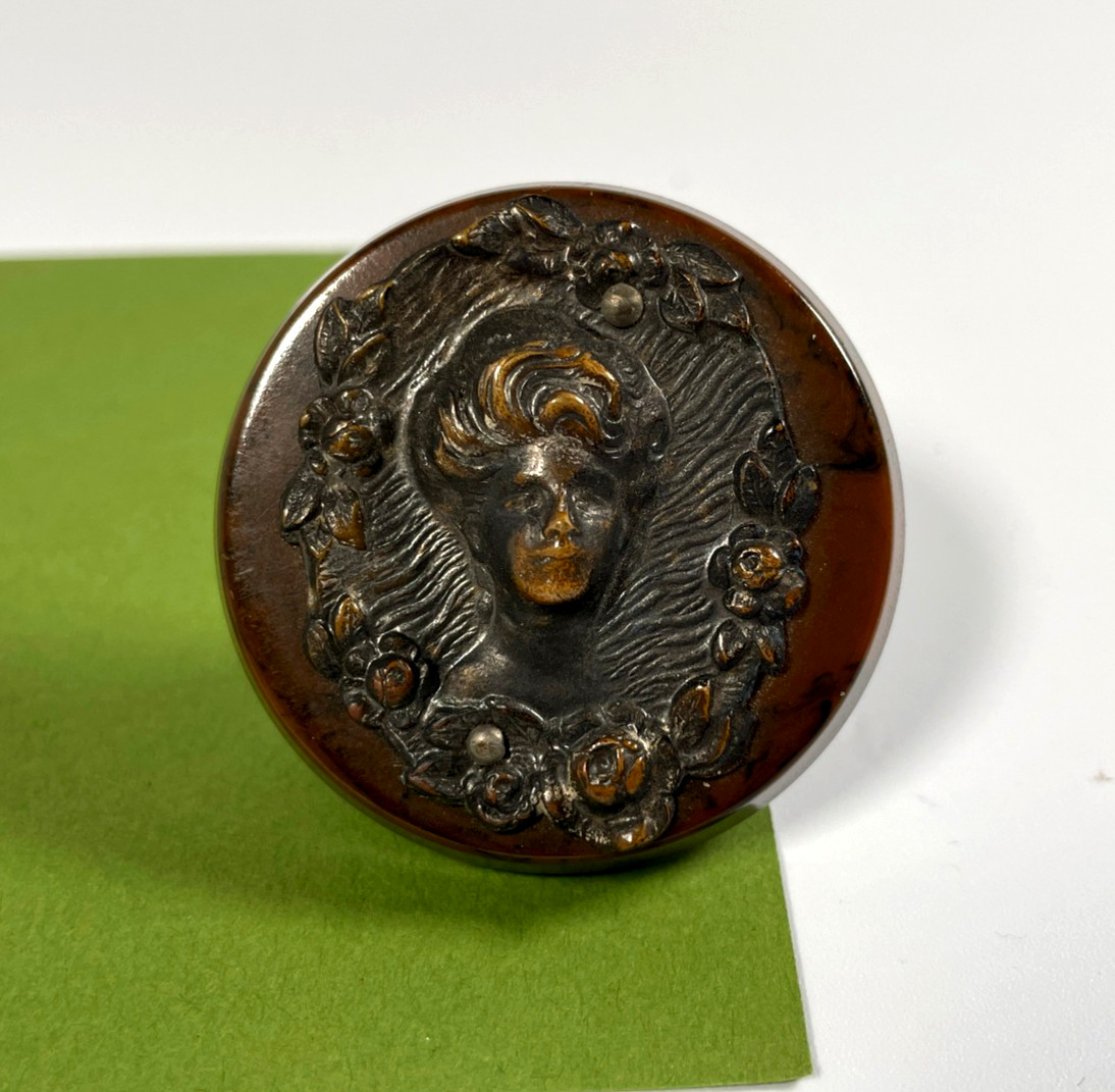 Vintage Antique Art Nouveau Repousse Gibson Girl Bakelite Button 1 3/4\