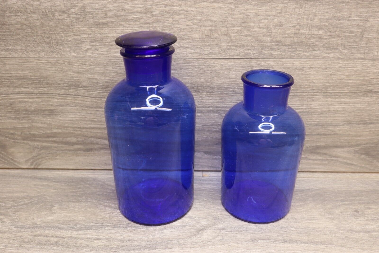 Cobalt Blue Glass Jug Vase Set Of 2 Small Large Home Decor Collectible