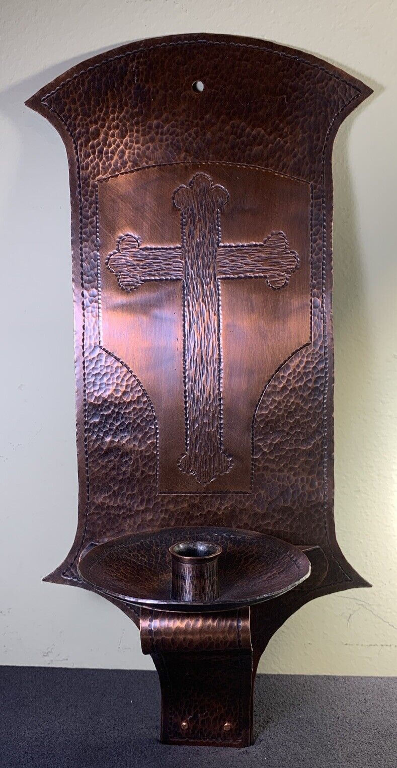 John Monk Hammered Copper Wall Sconce, Arts & Crafts Roycrofters At Large Assoc.
