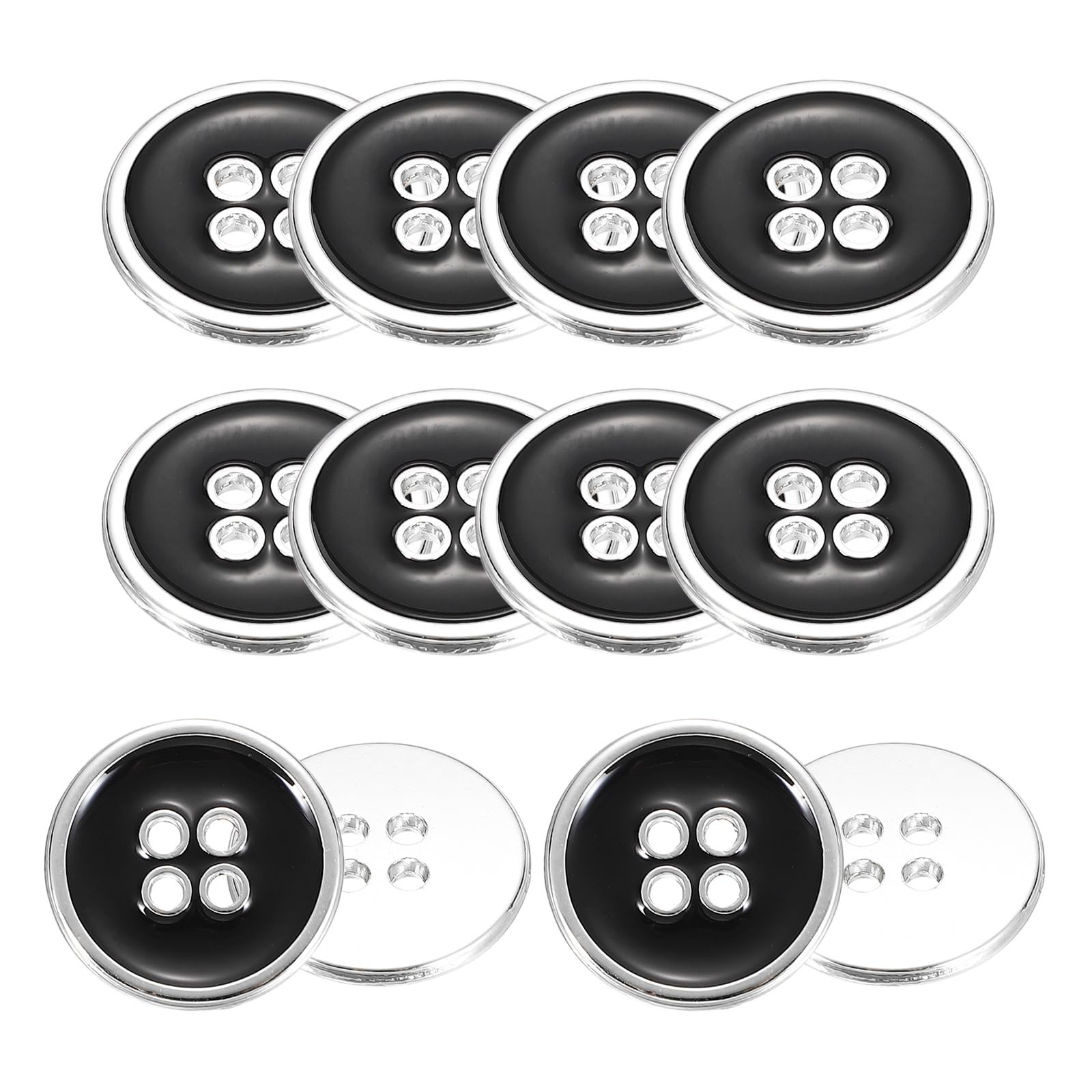 uxcell 12pcs Metal Sewing Buttons, 20mm 4-Hole Round 20mm, Silver Black uxcell 12pcs Metal Sewing Buttons, 20mm 4-Hole Round 20mm, Silver Black