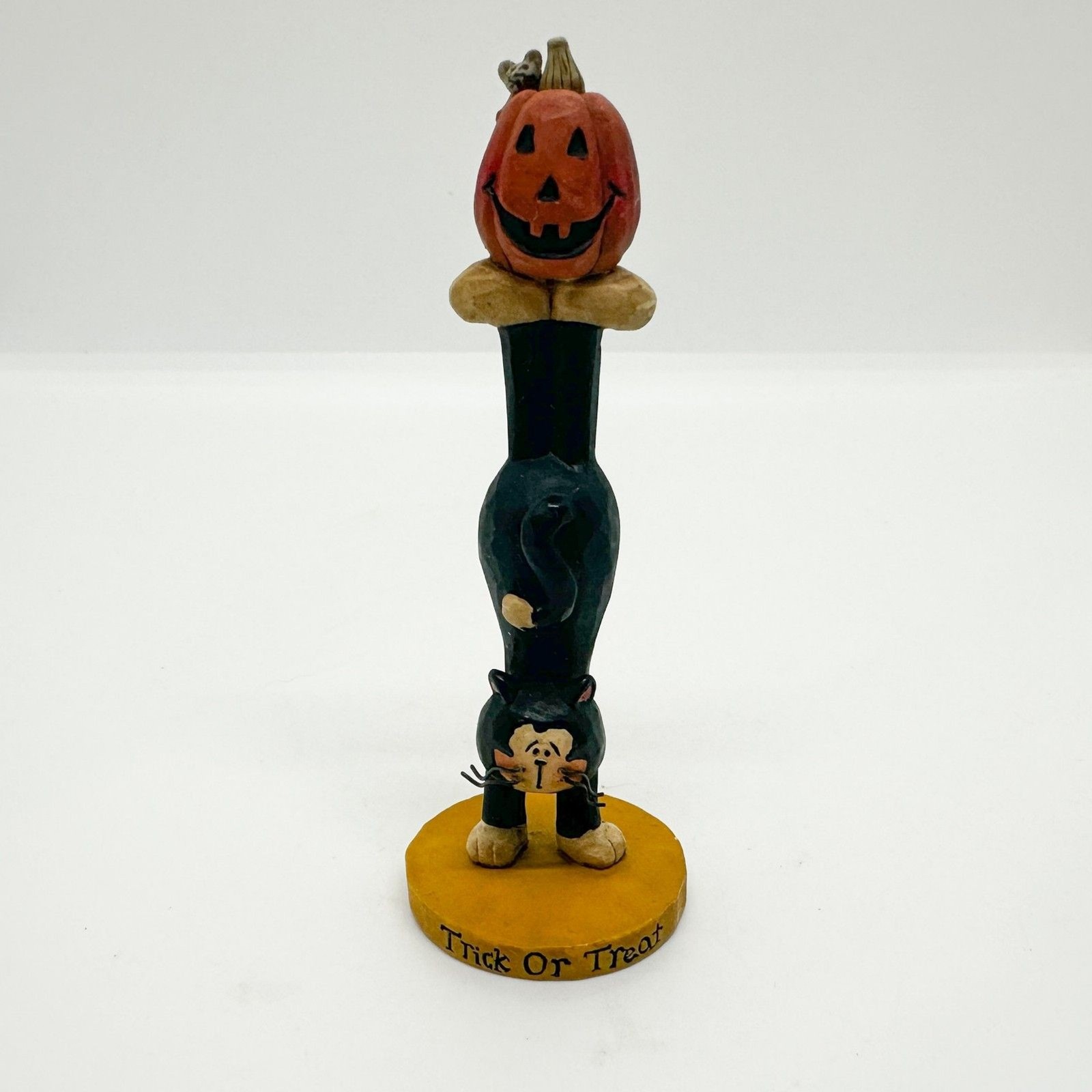 Vintage Blossom Bucket Tuxedo Cat Halloween Pumpkin Mouse Handstand Figurine