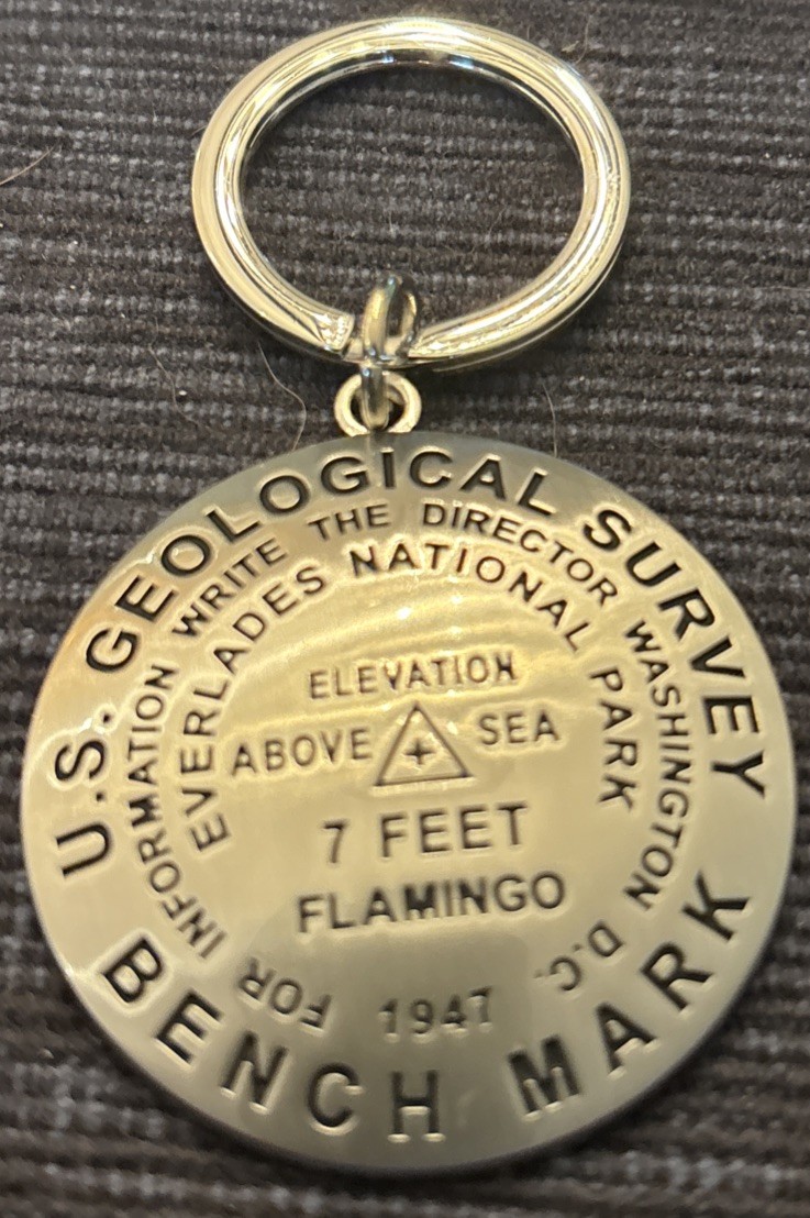 Everglades National Park Flamingo Keychain US Geological Survey Bench Mark USGS
