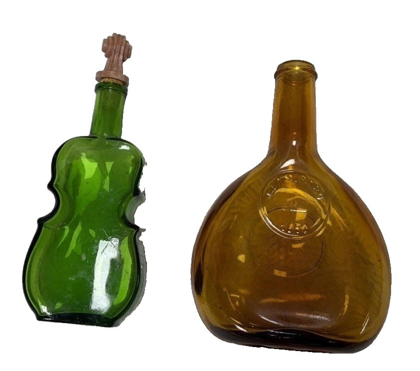 Vintage Set of 2 Vintage Wheaton Glassboro 1850 Starburst & Green Violin Bottle
