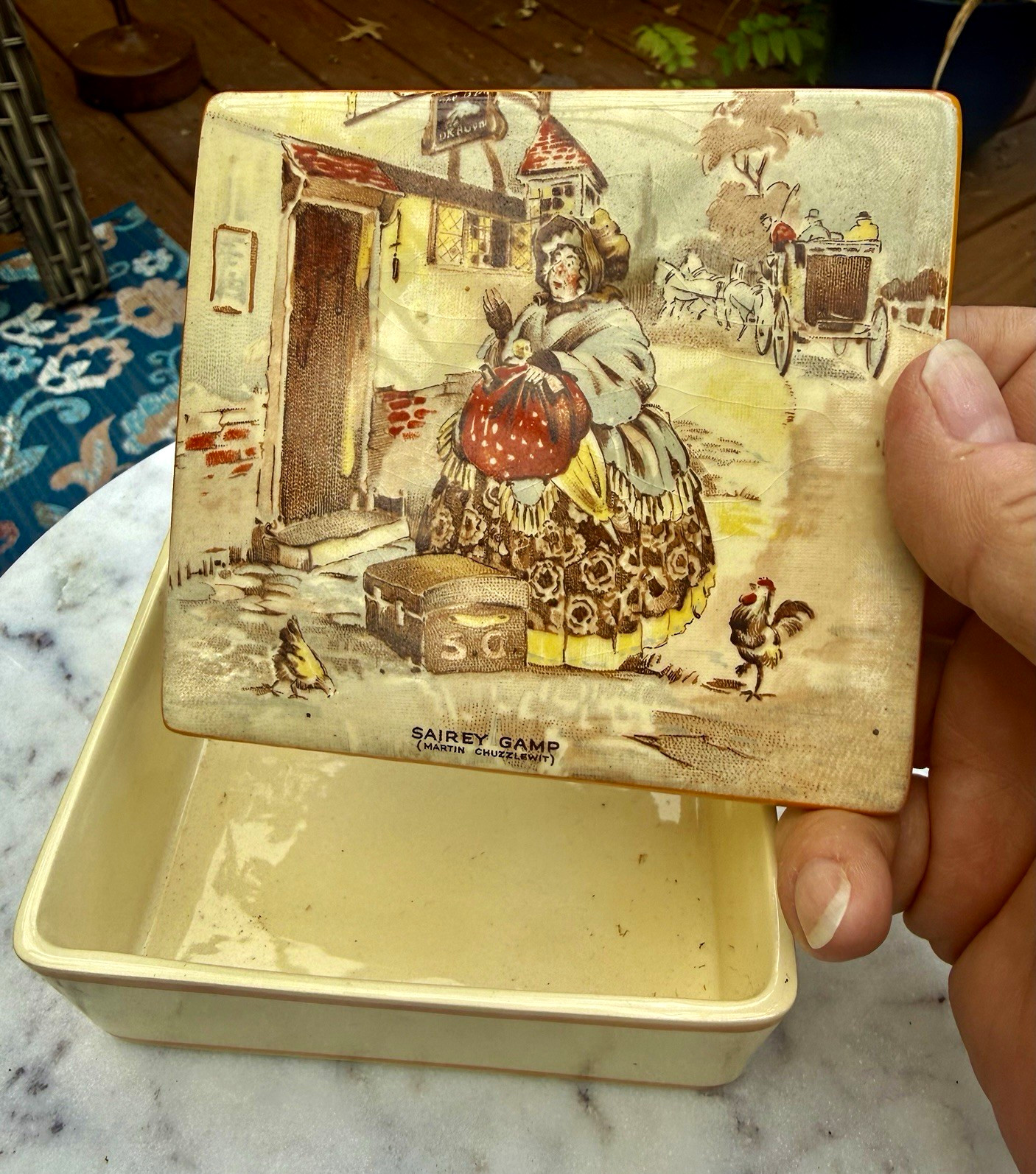 Vintage New Hall Hanley Staffordshire Trinket Box Sairey Gamp Dickensware Lid