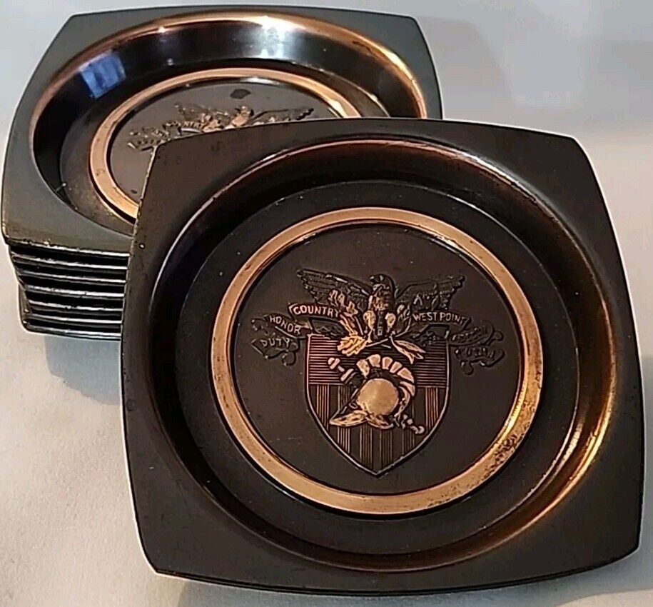 Vtg Westpoint Coat Of Arms Bronze & Copper Coasters By Hyde Park Set of 8 EUC