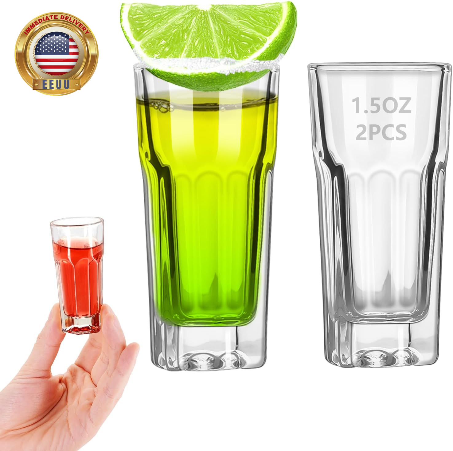 2Pcs 1.5 Ounce Shot Glasses Heavy Base, Small Liquor and Spirit Glasses, Durable