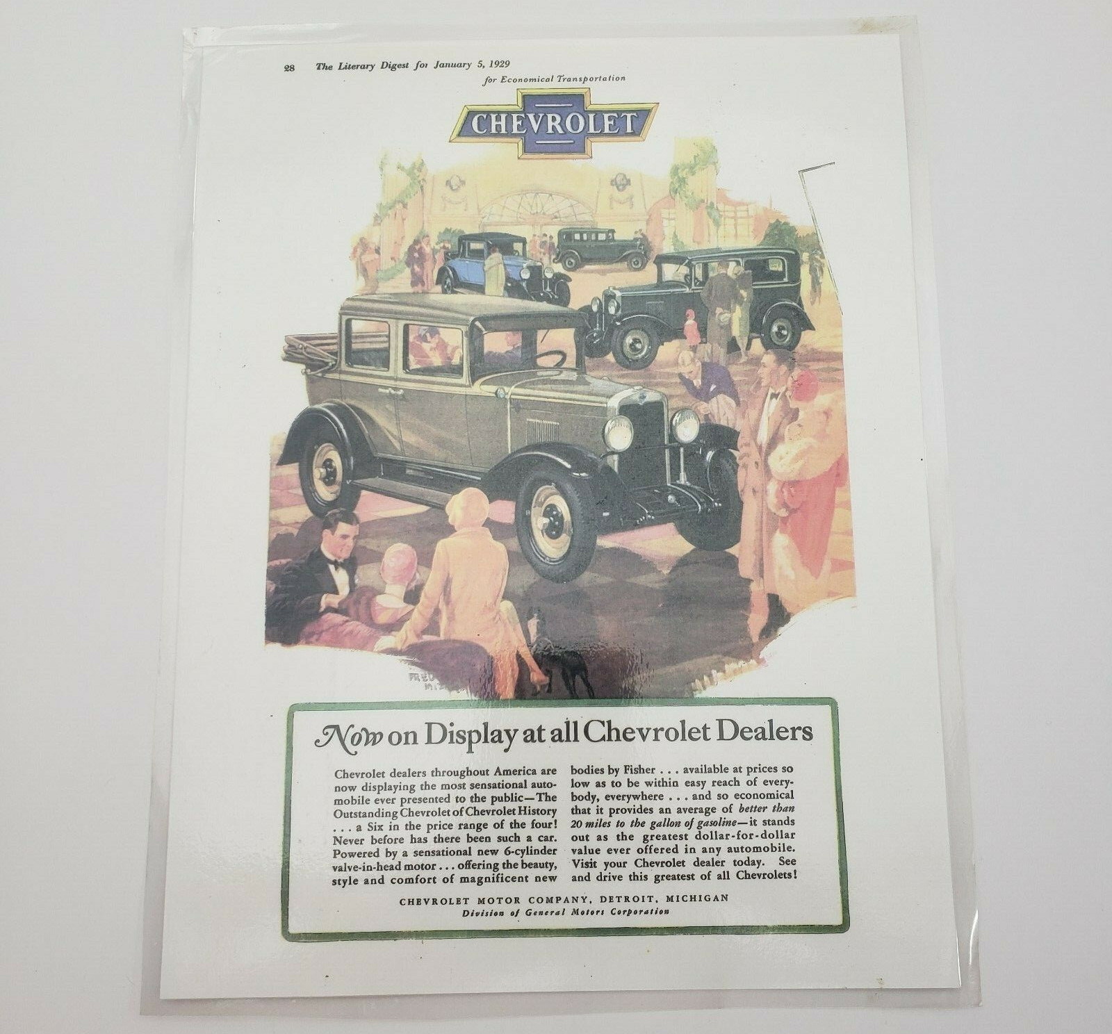 Antique 1929 Chevrolet New Car Models Ad Laminated January 5th 1929
