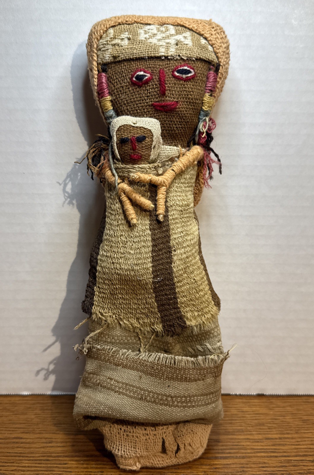 Vintage Handmade Folk Art Cloth Doll Mother Baby Embroidered Face Ethnic