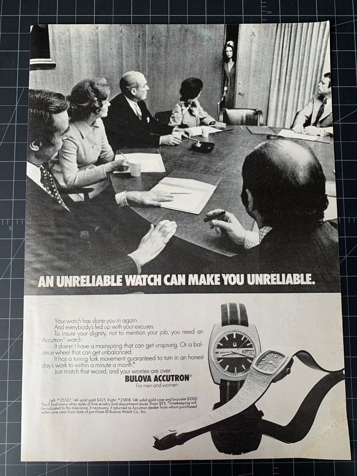Vintage 1970s Bulova Accutron Watches Print Ad